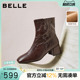 显瘦粗高跟防滑短靴子F2Q1DDZ5 新款 百丽超软羊皮加绒时装 靴冬季