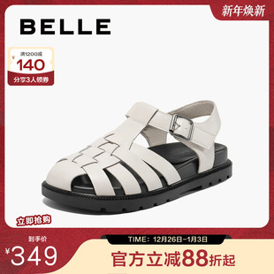 B2528BL5 2025夏新魔术贴透气鞋 百丽时尚 编织风罗马凉鞋