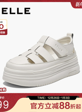 百丽透气罗马凉鞋女25夏季新款包头厚底猪笼小白鞋子单鞋B2492BH5