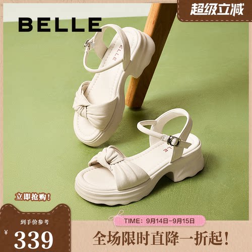 百丽女鞋子厚底休闲一字带凉鞋女夏新款可外穿沙滩凉鞋D6M1DBL5