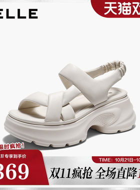 百丽简约扭结休闲凉鞋女2026夏新细腻真皮厚底凉鞋B3145BL6