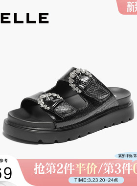 百丽女鞋厚底勃肯鞋夏季新款黑色鞋子可调节外穿拖鞋A9F1DBT4