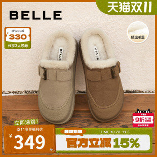 新款 鞋 子单鞋 百丽勃肯鞋 子毛毛拖鞋 冬季 包头鞋 A4D1DDH3 加绒女鞋