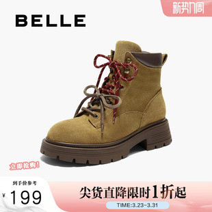 休闲西部短靴E4W2DDD5 新款 百丽靴子女厚底大黄工装 马丁靴冬季