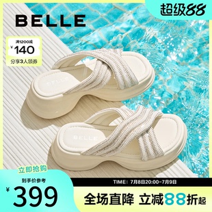可外穿增高懒人海边凉鞋 百丽女鞋 新款 子厚底拖鞋 B2669BT5 2025夏季
