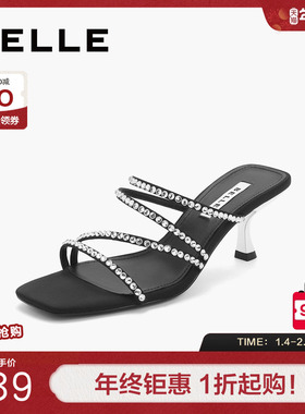 百丽钻带一字拖鞋女鞋子夏季新款法式绝美细高跟鞋3YUC9BT4