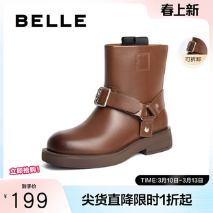 百丽女鞋子冬季新款休闲短筒马丁靴复古短靴西部靴B2170DZ4