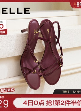 白百何同款百丽华尔兹凉拖鞋夏季新款法式婚鞋细高跟鞋3WS33BL5