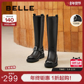 百丽厚底骑士靴女新款 冬季 显瘦高长靴加绒长筒西部靴子B2171DG4