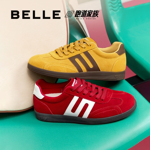 百丽跑道赛车鞋女复古薄底红色德训鞋增高运动休闲鞋子E2K1DCM5