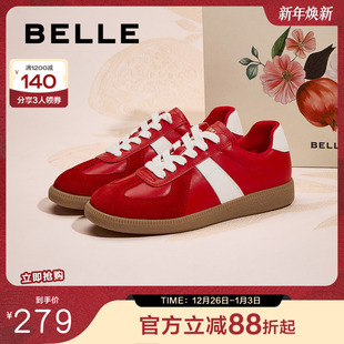 休闲运动板鞋 女新款 子D4T1DAM5 百丽全家福新年红色德训鞋 刘雯同款