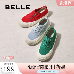 休闲运动小白板鞋 新款 子B2747CM5 女鞋 百丽免系带厚底红色帆布鞋