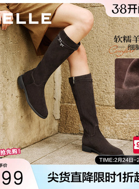 田曦薇章若楠同款百丽双子星骑士高长筒靴冬加绒显瘦靴子E4F1DDG5