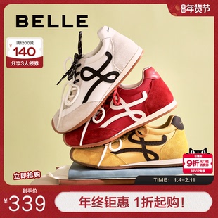 百丽复古双绑带歪头德训阿甘鞋新款内增高运动休闲板鞋WP016CM5预