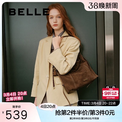 百丽包包女秋新商场同款复古绒面hobo包单肩斜挎托特包8562ACX5