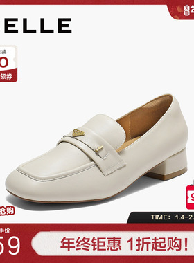 百丽粗高跟乐福鞋女鞋子秋新上班穿一脚蹬真皮通勤单鞋B2846CM5
