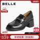 子粗跟JK乐福鞋 新款 真皮黑色小皮鞋 百丽女鞋 深口单鞋 子B5K1DCA4
