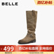 新款 百丽女鞋 复古堆堆靴西部靴女冬季 巴恩风高长筒靴子F2S1DDG5