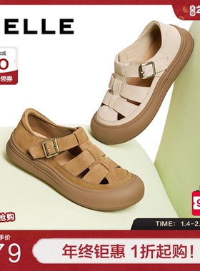 百丽女鞋透气罗马凉鞋女夏季新款包头厚底猪笼妈妈单鞋子D6T1DBK5