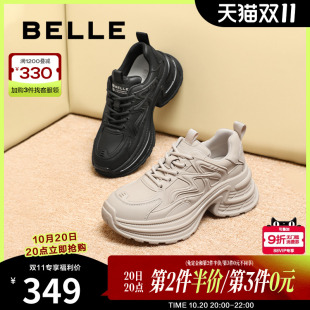 弓形底户外运动休闲鞋 新款 C1M1DCM4 子厚底黑色老爹鞋 百丽女鞋