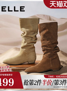 争气同款百丽荒野来信女靴美拉德西部靴小个子加绒长筒靴E5Z1DDG5