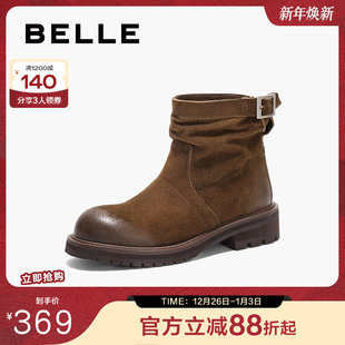 显瘦短靴B2341DZ4 冬季 百丽女靴子复古牛仔西部靴时装 靴新款