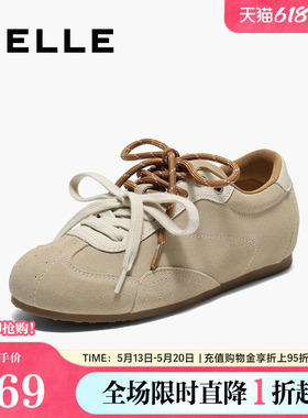 百丽双鞋带薄底复古阿甘德训鞋女新款内增高运动休闲鞋子E4A1DCM5