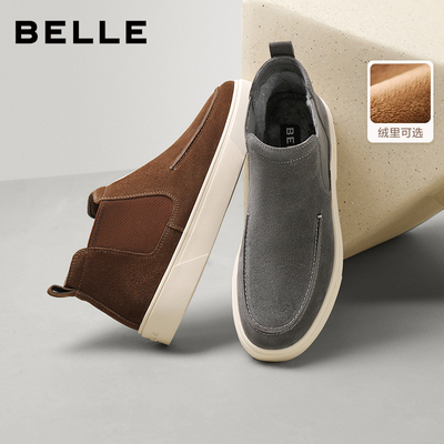 百丽男鞋休闲切尔西靴男士新款冬季厚底加绒保暖短靴A2224DD5