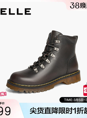 百丽女靴子冬季新款休闲短靴黑色厚底英伦风马丁靴女BCX44DD4