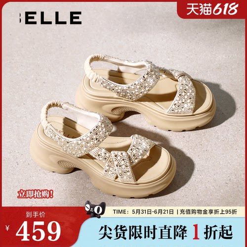百丽女鞋繁星厚底运动凉鞋26夏季新透气法式休闲沙滩鞋F4A1DBL6