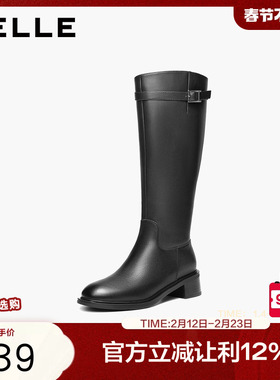 百丽女鞋双子星厚底长筒靴骑士靴女冬季新款真皮高筒靴F2X1DDG5