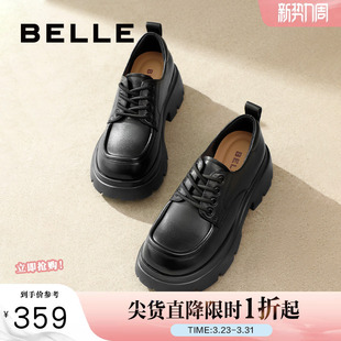 厚底牛津鞋 黑色小皮鞋 女春夏季 乐福鞋 子B1Q1DCM4预 新款 百丽女鞋