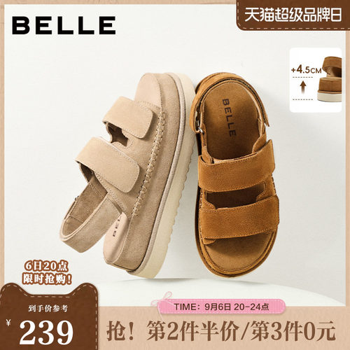 百丽复古便捷魔术贴休闲凉鞋女2026夏新厚底增高凉鞋B3208BL6
