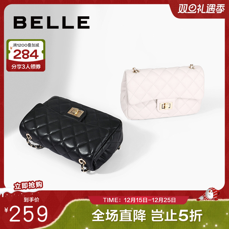 百丽包包女时尚百搭秋冬黑色小香风链条包单肩包斜挎包X5083CX1