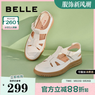 厚底猪笼凉鞋 女包头凉鞋 女外穿A9V1DBL4 子透气罗马凉鞋 百丽女鞋