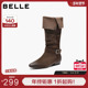 百丽女鞋 复古西部牛仔靴时装 靴秋冬堆堆靴宽筒围长筒靴子BFB71DG5