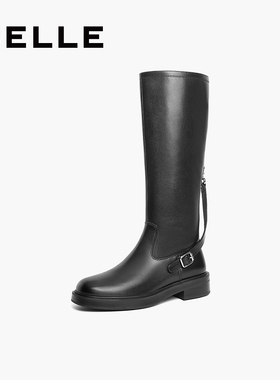 百丽女靴子复古骑士靴新款冬季长筒真皮厚底高长靴3ELB8DG4