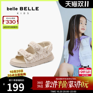 女夏季 女童沙滩凉鞋 新款 子休闲鞋 88370B64 大童小童鞋 百丽儿童凉鞋
