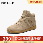 舒适薄底休闲鞋 女冬新商场同款 E8H1DDD5 复古保暖高帮鞋 百丽女鞋