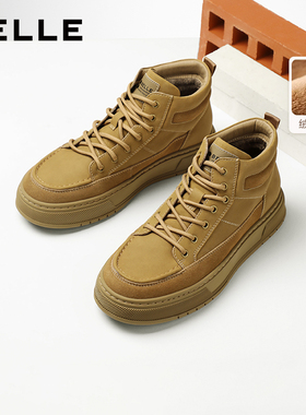 百丽复古高帮工装板鞋男冬季新款厚底休闲马丁靴加绒A2168DD5