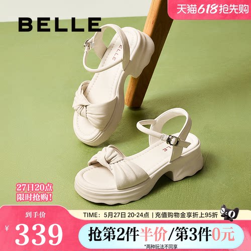 百丽女鞋子厚底休闲一字带凉鞋女夏季新款可外穿沙滩凉鞋D6M1DBL5