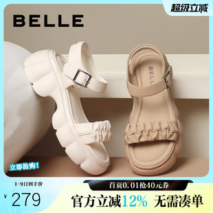 可外穿凉鞋 百丽女鞋 子B3X1DBL4 新款 子夏季 厚底云朵一字带凉鞋 女鞋