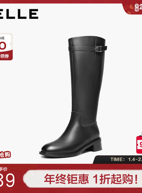 百丽女鞋双子星厚底长筒靴骑士靴女冬季新款真皮高筒靴F2X1DDG5