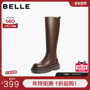 百丽女鞋子简约质感弹力靴女冬季新款厚底增高弹力高筒靴B2916DG5