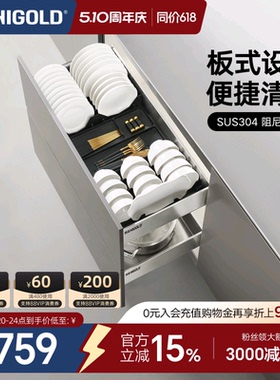 HIGOLD/悍高拉篮厨房碗碟拉篮304不锈钢拉篮抽屉式内置碗架双层