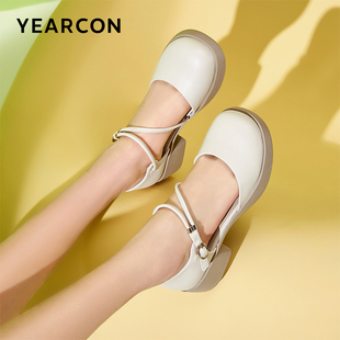 意尔康官方旗舰店女鞋中后空极简风凉鞋夏季女士包头粗跟通勤百搭