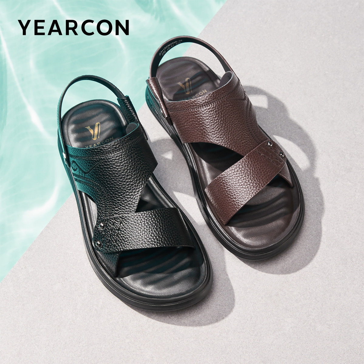 意尔康官方旗舰店男鞋凉鞋牛皮革夏季露趾沙滩鞋户外男士纯色 - 意尔康outlets店出品