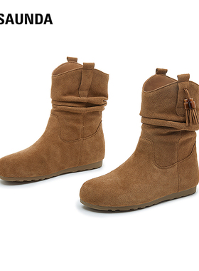 【闲鱼专享】莱尔斯丹2025秋冬新款时尚真皮堆堆靴子女靴15401