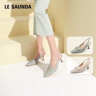 女鞋 纯色方头金属饰扣高跟凉鞋 4M72101 时尚 莱尔斯丹春夏新款