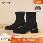 百思图冬季 潮流弹力靴粗跟女短靴E0283DD4 时尚 新款 商场同款